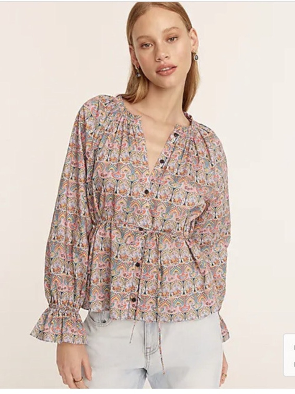 J.Crew | Tie-Waist Organic Cotton Top In Liberty Giorgia Duke Fabric Blouse
